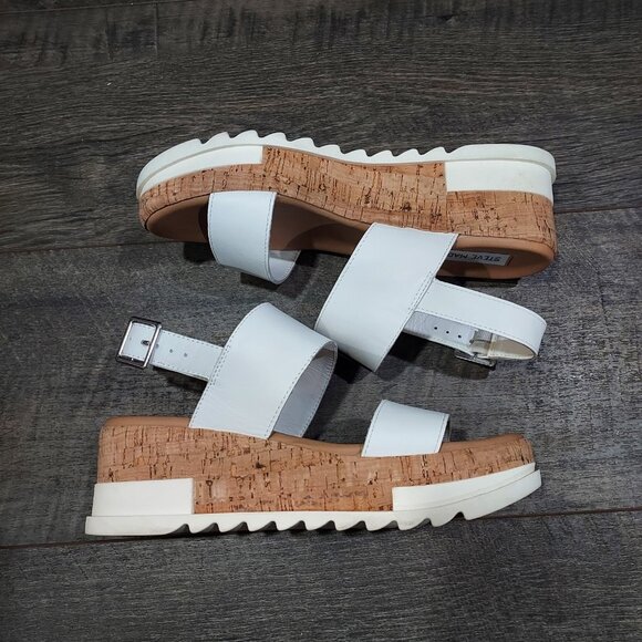 Steve Madden Brenda Thick Strap Platform Sandal Shoe White Size 8 Leather - Picture 8 of 10